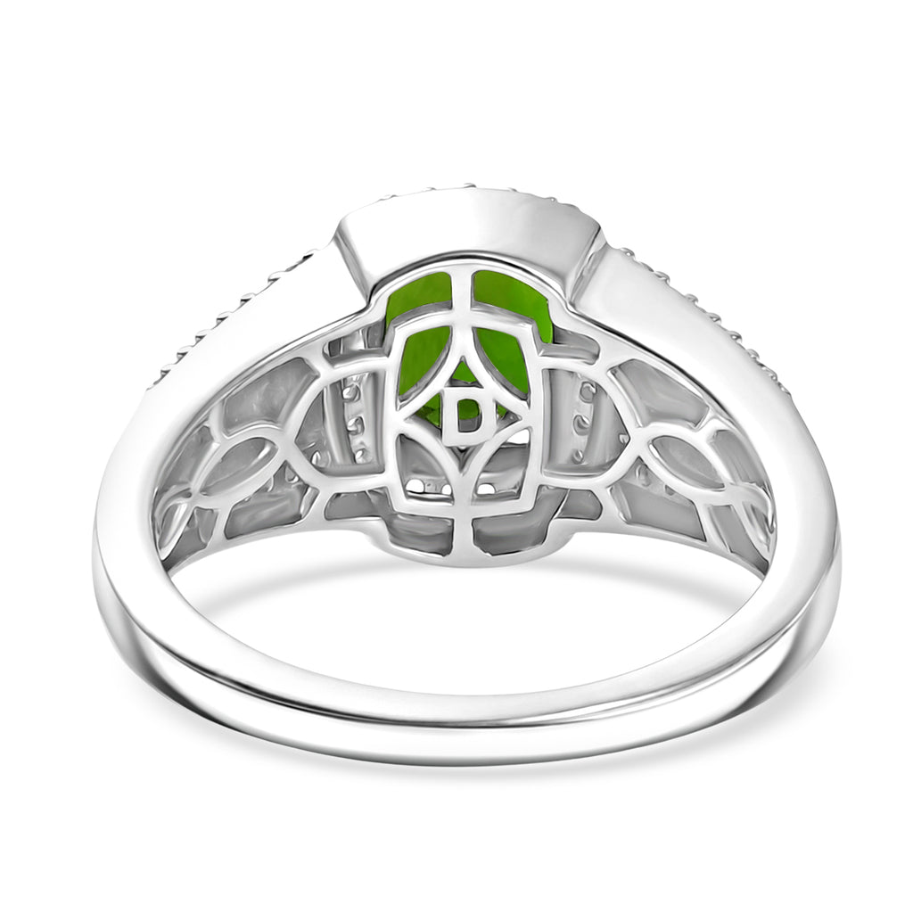 D'Joy - Natural Chrome Diopside & White Zircon Halo Ring in Rhodium Overlay Sterling Silver 2.67 Ct._8624441_4