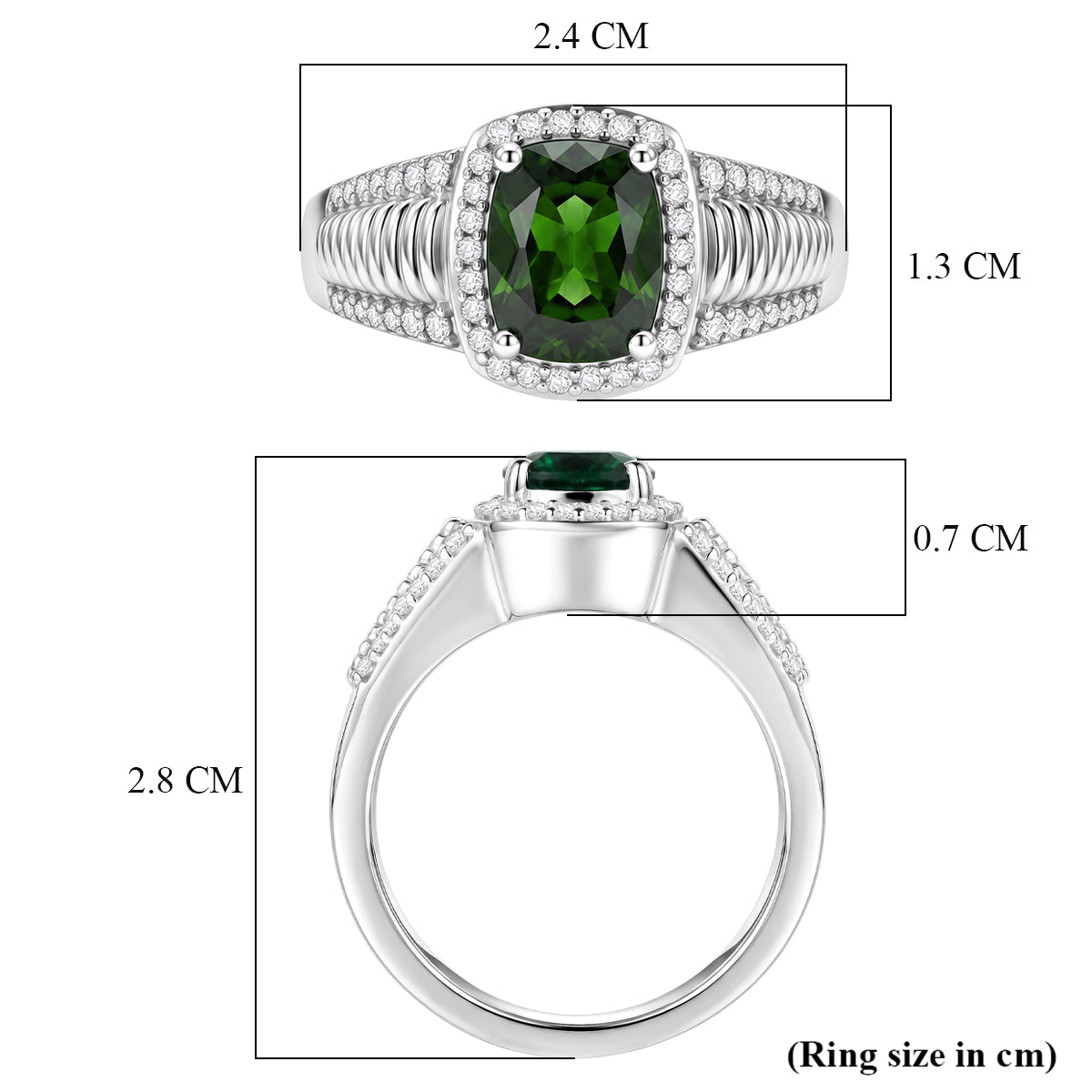 D'Joy - Natural Chrome Diopside &amp; White Zircon Halo Ring in Rhodium Overlay Sterling Silver 2.67 Ct. V32524134 5