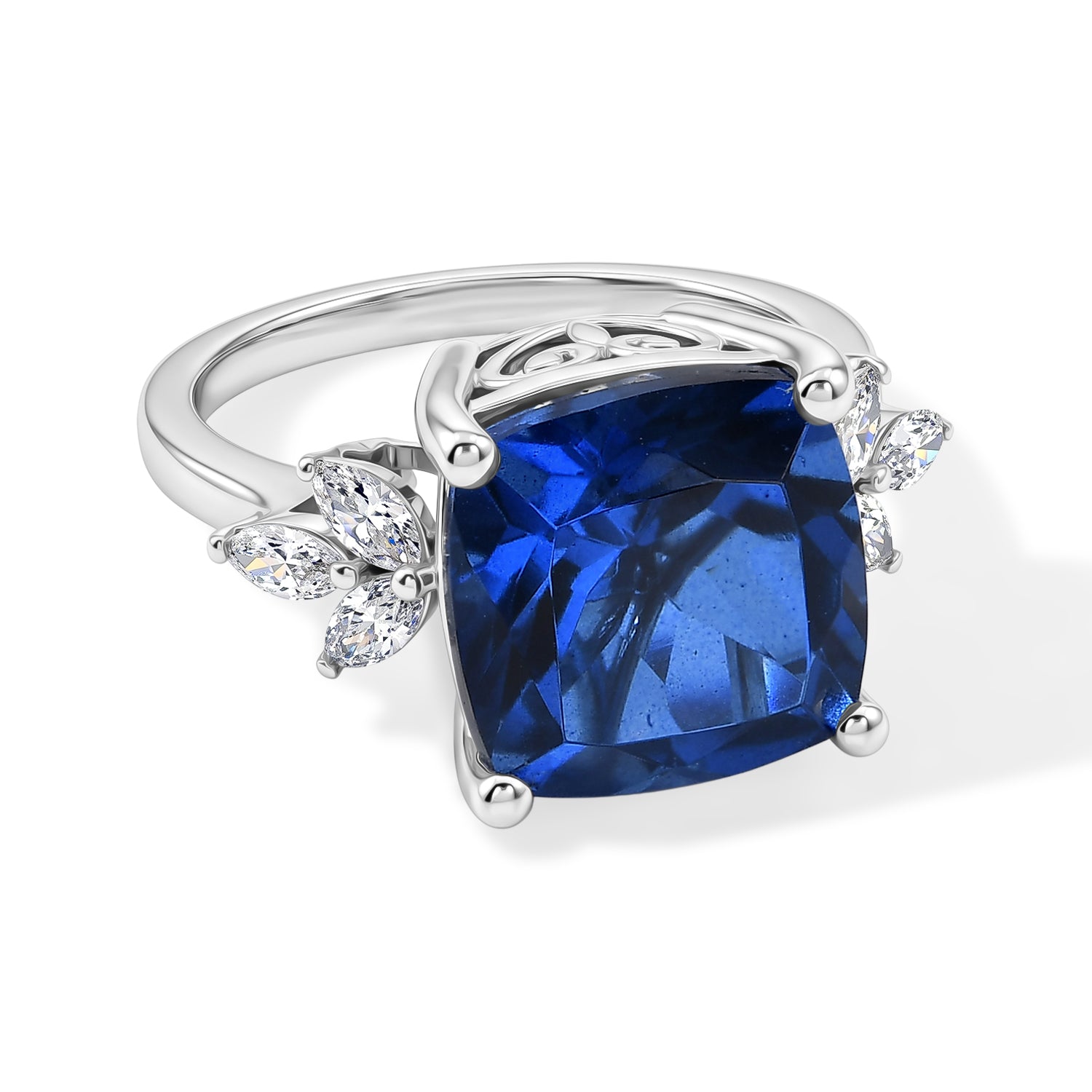 D'Joy - Ceylon Color Quartz &amp; Moissanite Leaf Accent Solitaire Ring in Rhodium Overlay Sterling Silver 6.65 Ct. 8624448 0