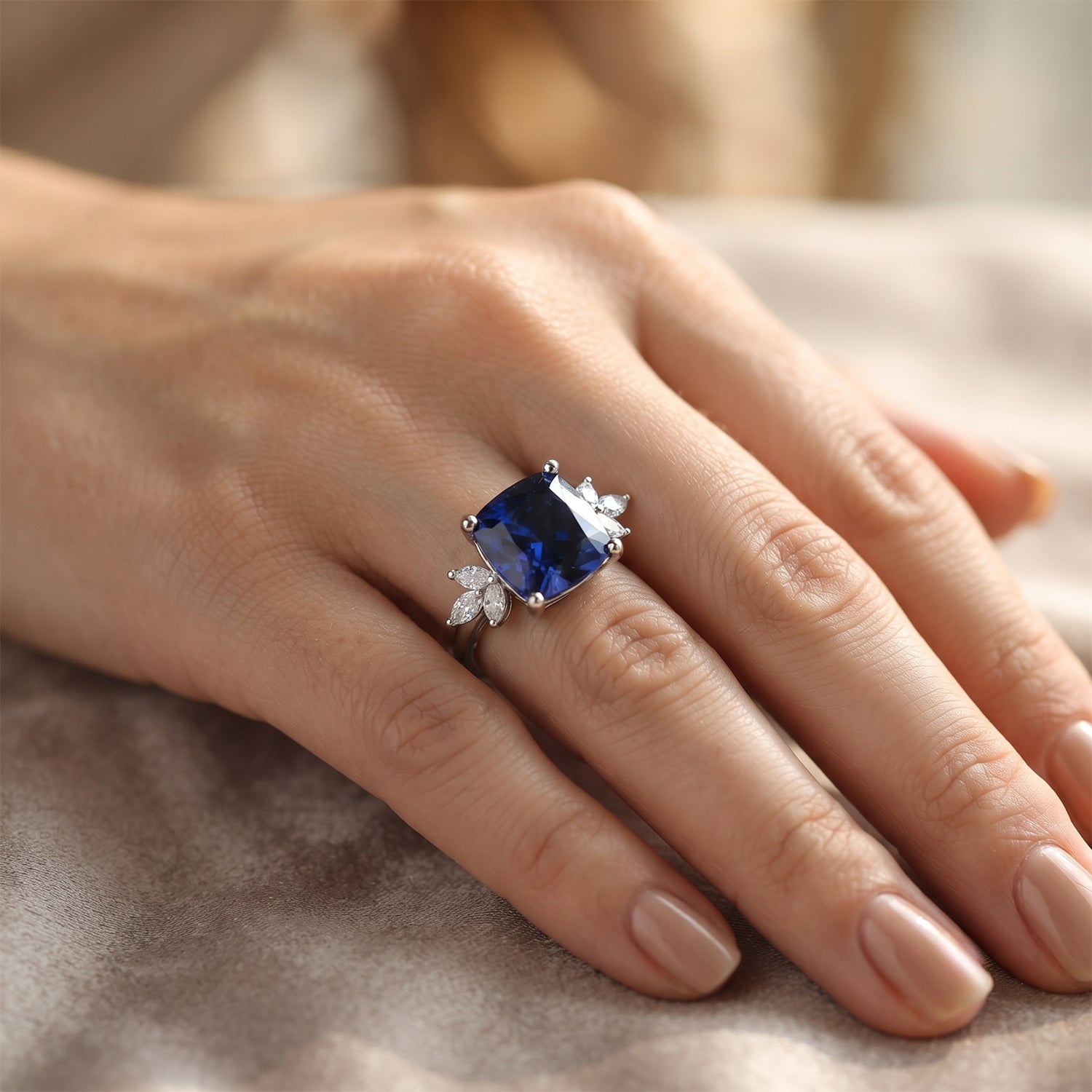 D'Joy - Ceylon Color Quartz &amp; Moissanite Leaf Accent Solitaire Ring in Rhodium Overlay Sterling Silver 6.65 Ct. 8624448 2