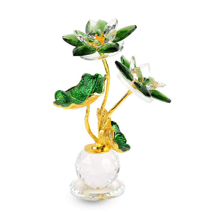 LIVMORE Limited Edition Lotus Crystal &amp; Enamelled Ornament - Green 8624566 1