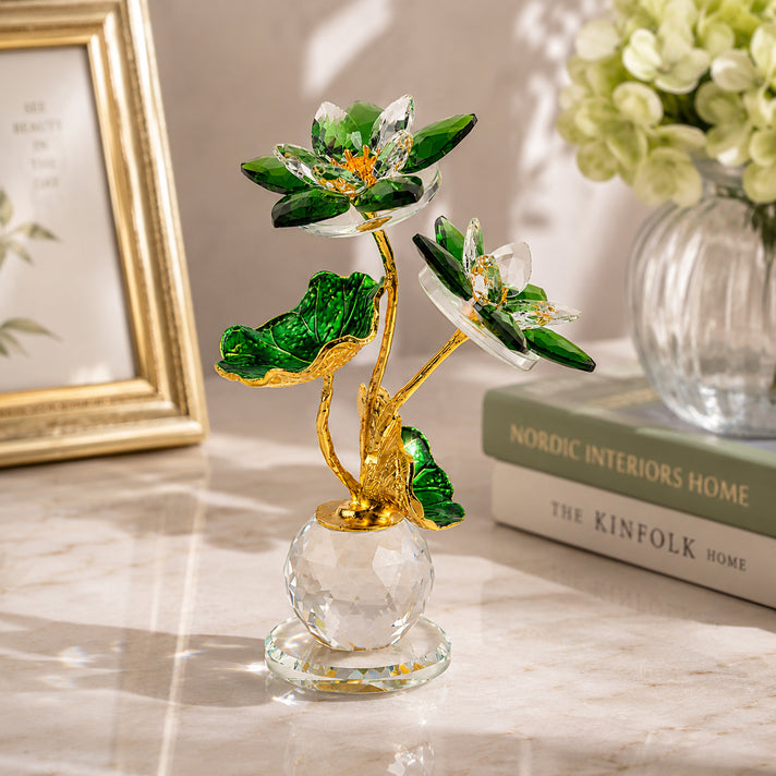 LIVMORE Limited Edition Lotus Crystal &amp; Enamelled Ornament - Green 8624566 2