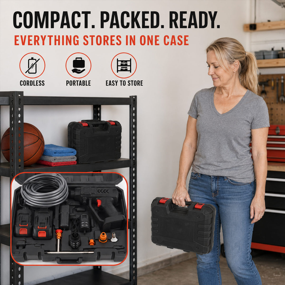 Cordless Pressure Washer with 2 x 21v Batteries, Accessories for Car, Patio and Garden Cleaning. 362psi Water Pressure - with 1 Year Warranty 8624713 4
