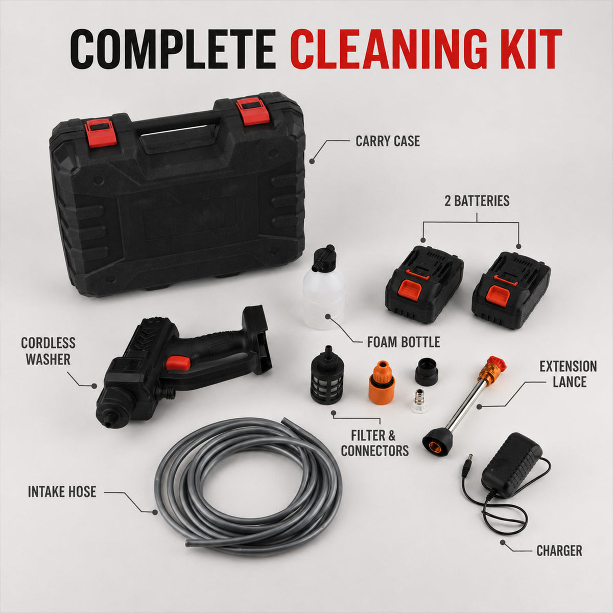 Cordless Pressure Washer with 2 x 21v Batteries, Accessories for Car, Patio and Garden Cleaning. 362psi Water Pressure - with 1 Year Warranty 8624713 7
