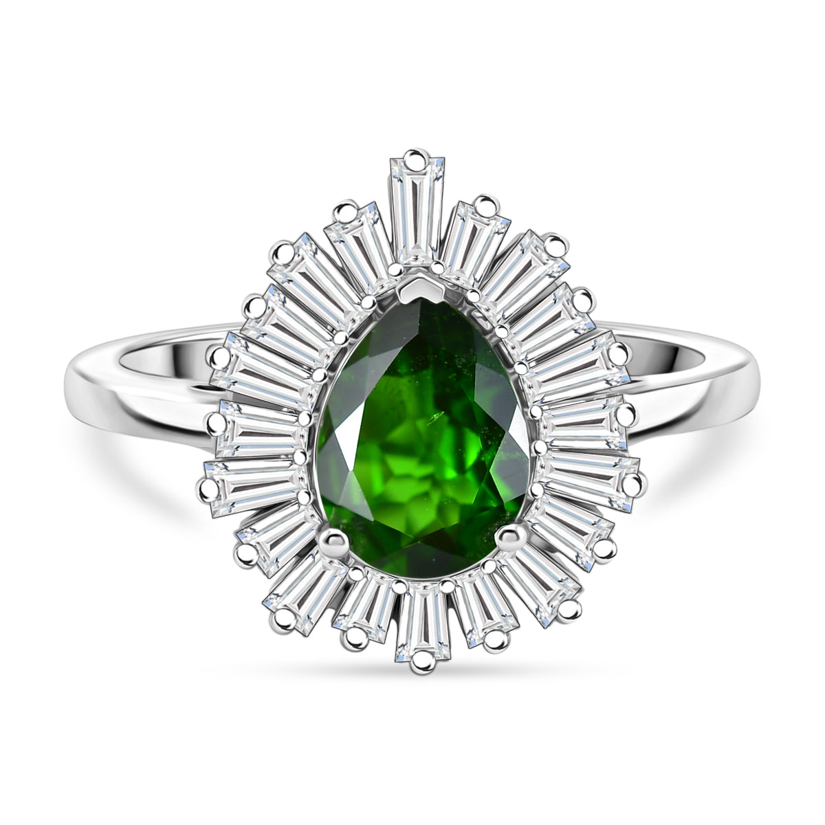 D'Joy - Natural Chrome Diopside &amp; Moissanite Halo Ring in Rhodium Overlay Sterling Silver 1.74 Ct. V32608545 0