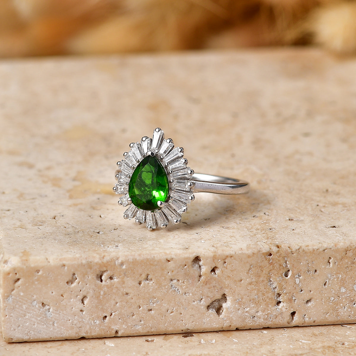 D'Joy - Natural Chrome Diopside &amp; Moissanite Halo Ring in Rhodium Overlay Sterling Silver 1.74 Ct. V32608545 3