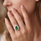 D'Joy - Natural Chrome Diopside & Moissanite Halo Ring in Rhodium Overlay Sterling Silver 1.74 Ct._8624859_1