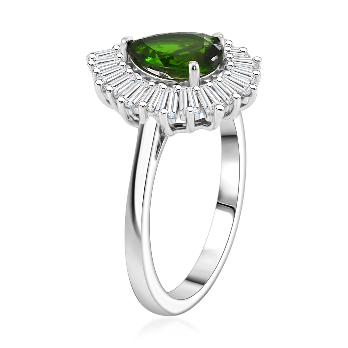 D'Joy - Natural Chrome Diopside &amp; Moissanite Halo Ring in Rhodium Overlay Sterling Silver 1.74 Ct. V32641377 4
