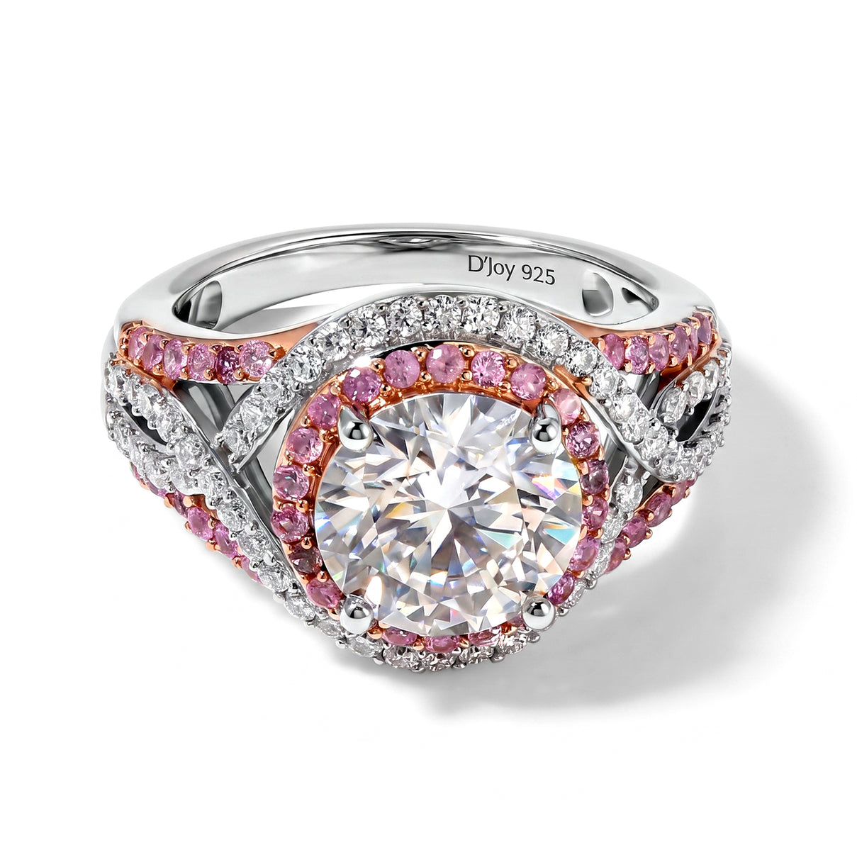 D'Joy - Moissanite &amp; Pink Sapphire Ring in Rhodium Overlay Sterling Silver 3.45 Ct. 8624902 0