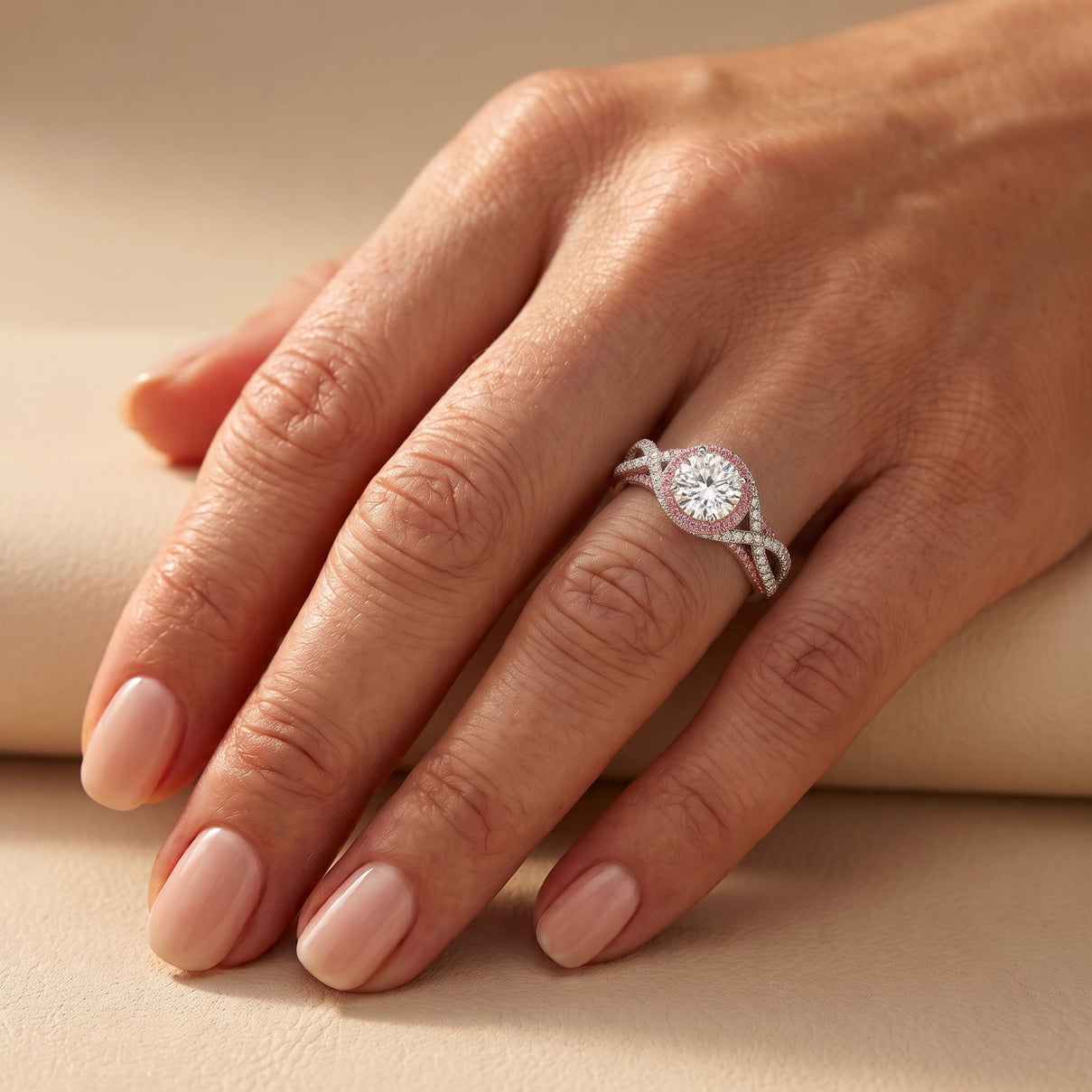 D'Joy - Moissanite &amp; Pink Sapphire Ring in Rhodium Overlay Sterling Silver 3.45 Ct. 8624902 1