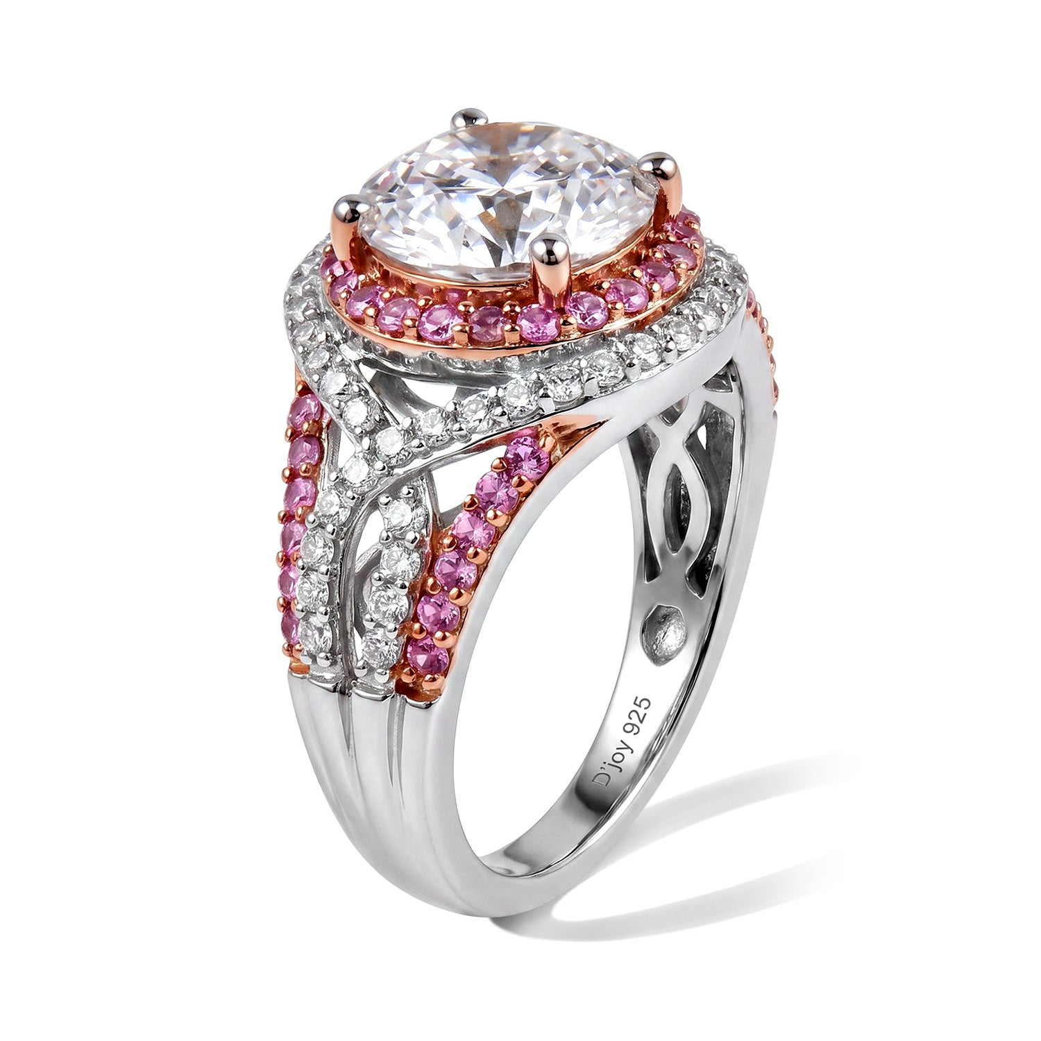 D'Joy - Moissanite &amp; Pink Sapphire Ring in Rhodium Overlay Sterling Silver 3.45 Ct. 8624902 3