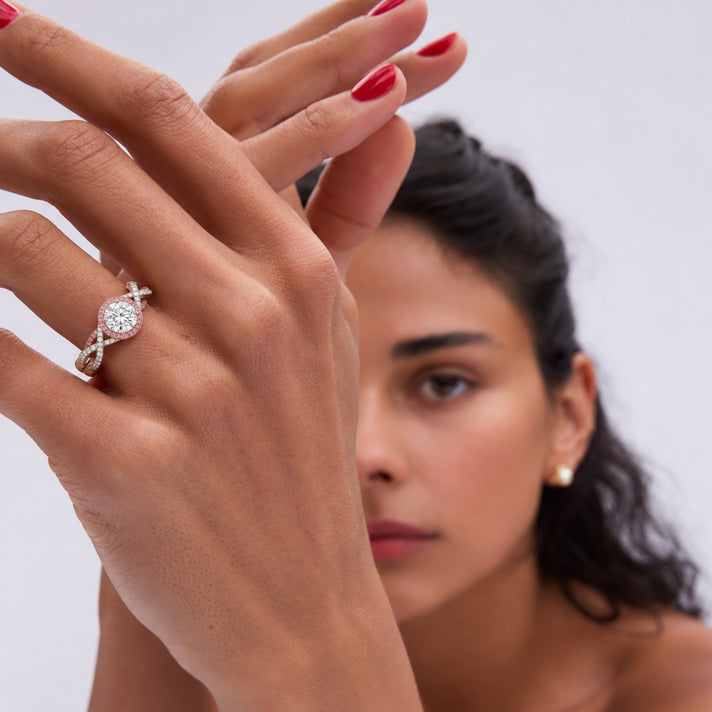 THE MILLIONAIRES HALO - Premium Moissanite &amp; Pink Sapphire Halo Ring in Rhodium Overlay Sterling Silver 3.50 Ct. 8624903 2
