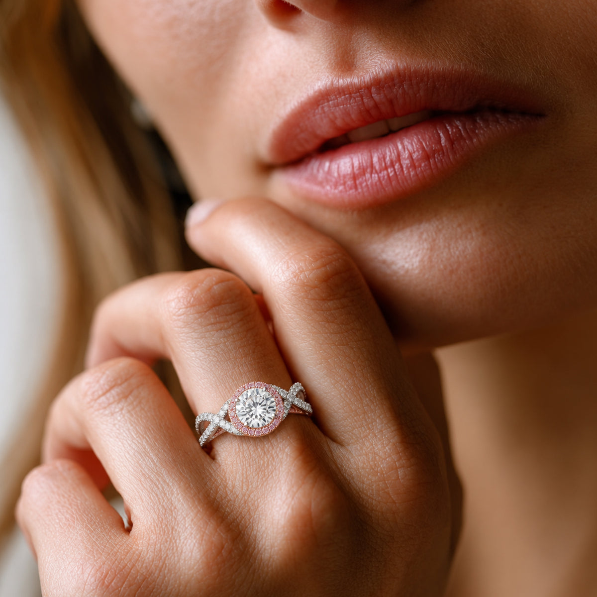 THE MILLIONAIRES HALO - Premium Moissanite &amp; Pink Sapphire Halo Ring in Rhodium Overlay Sterling Silver 3.50 Ct. 8624903 3
