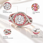 THE MILLIONAIRES HALO - Premium Moissanite & Pink Sapphire Halo Ring in Rhodium Overlay Sterling Silver 3.50 Ct._8624903_4