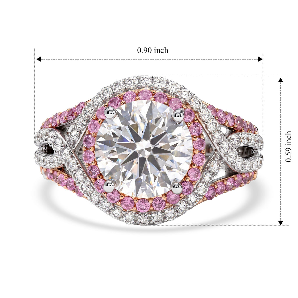 THE MILLIONAIRES HALO - Premium Moissanite & Pink Sapphire Halo Ring in Rhodium Overlay Sterling Silver 3.50 Ct._8624903_7