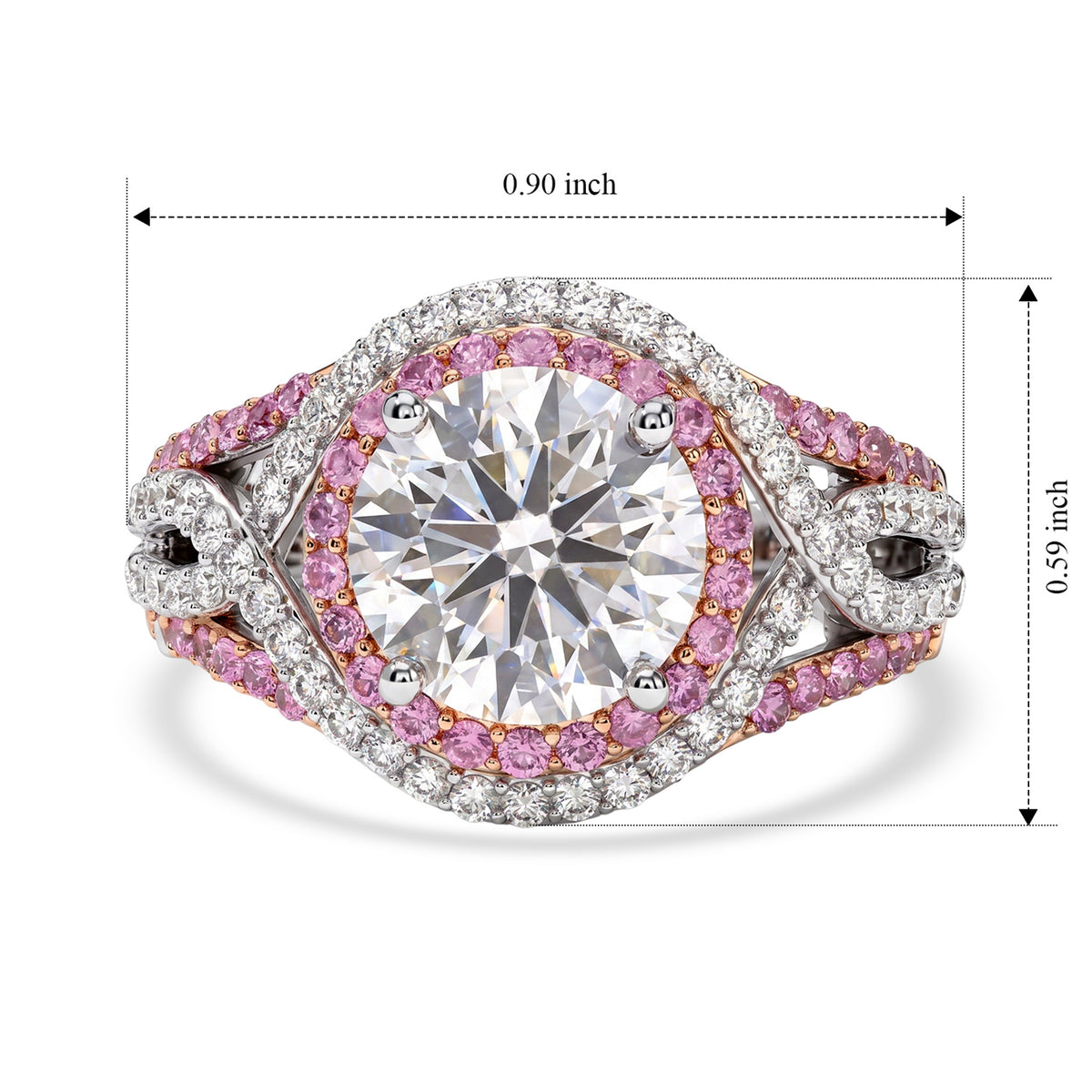 THE MILLIONAIRES HALO - Premium Moissanite &amp; Pink Sapphire Halo Ring in Rhodium Overlay Sterling Silver 3.50 Ct. 8624903 8