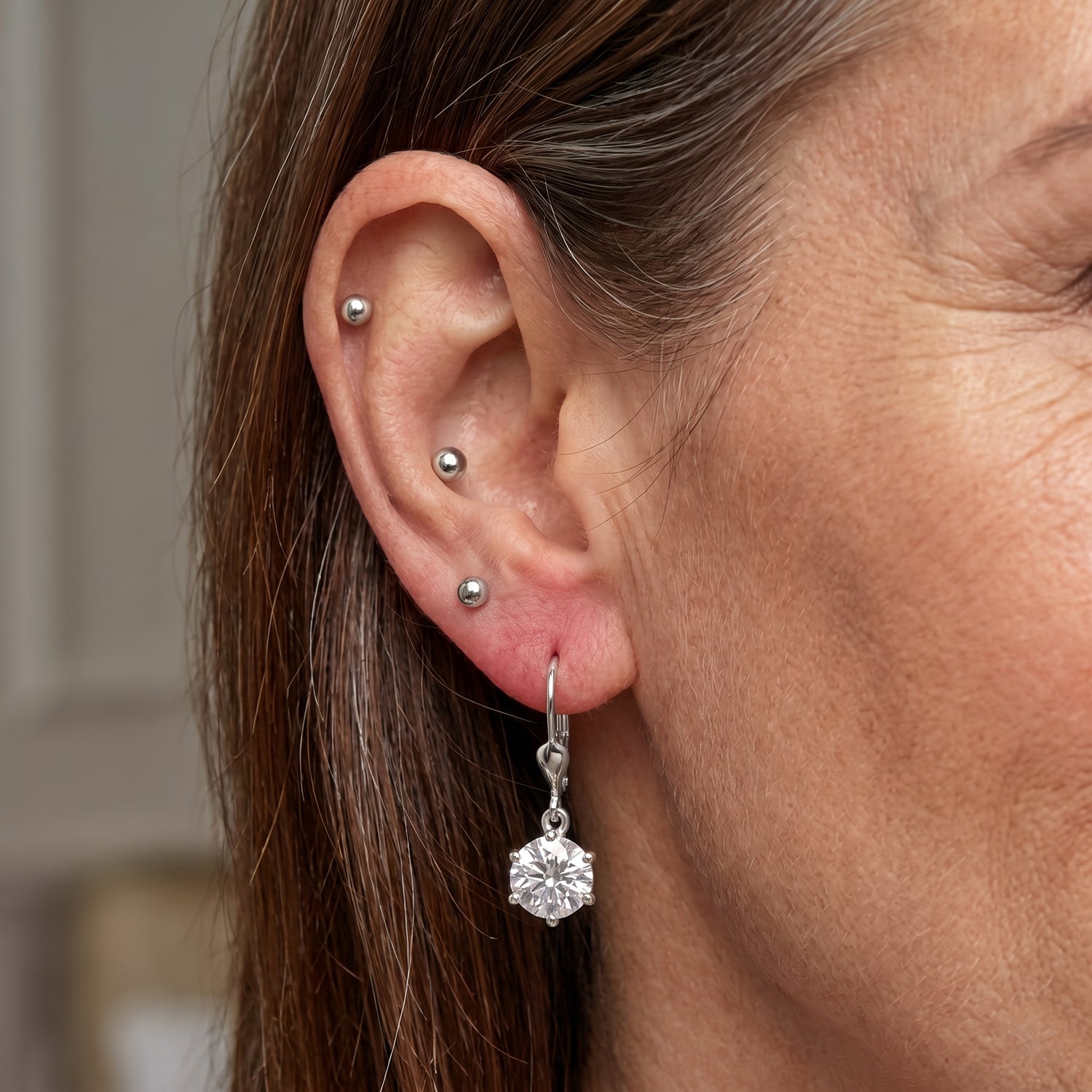 Moissanite Solitaire Stud Earring with Lever Back in Platinum Overlay Sterling Silver 5.00 Ct. 8624922 2