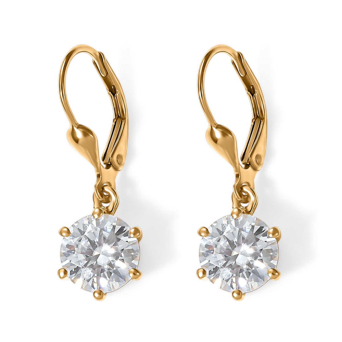 Moissanite Solitaire Stud Earring with Lever Back in Yellow Gold Plated Sterling Silver 3.60 Ct V32570285 0