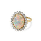 Luxuriant - Ethiopian Opal (5.00 cts ) & Lab Grown Diamond (SI/G-H, 1.36 Cts) Halo Ring in 18K Vermeil Yellow Gold Plated Sterling Silver 6.35 Ct._8624977