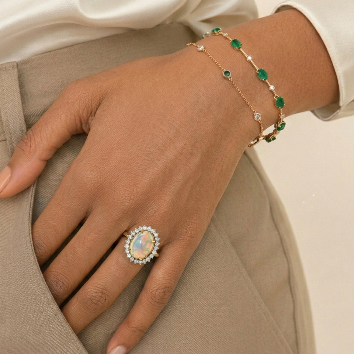 Luxuriant - Ethiopian Opal (5.00 cts ) &amp; Lab Grown Diamond (SI/G-H, 1.36 Cts) Halo Ring in 18K Vermeil Yellow Gold Plated Sterling Silver 6.35 Ct. V32578100 2