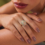 Luxuriant - Ethiopian Opal (5.00 cts ) & Lab Grown Diamond (SI/G-H, 1.36 Cts) Halo Ring in 18K Vermeil Yellow Gold Plated Sterling Silver 6.35 Ct._8624977_3