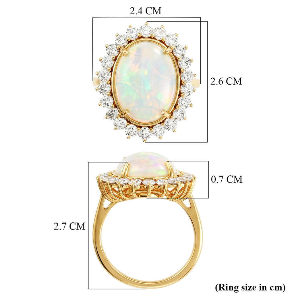 Luxuriant - Ethiopian Opal (5.00 cts ) & Lab Grown Diamond (SI/G-H, 1.36 Cts) Halo Ring in 18K Vermeil Yellow Gold Plated Sterling Silver 6.35 Ct._8624977_7