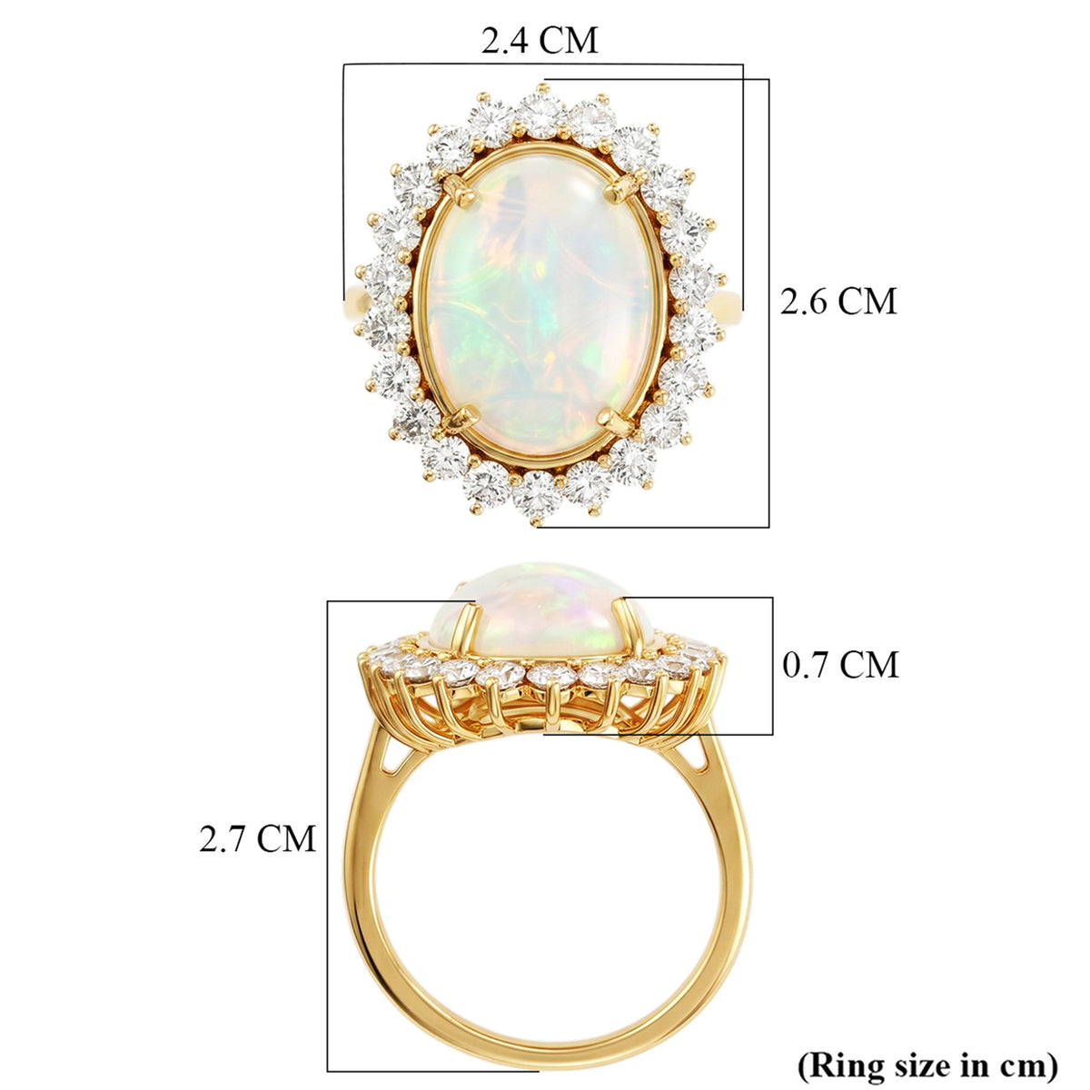 Luxuriant - Ethiopian Opal (5.00 cts ) &amp; Lab Grown Diamond (SI/G-H, 1.36 Cts) Halo Ring in 18K Vermeil Yellow Gold Plated Sterling Silver 6.35 Ct. V32578100 8