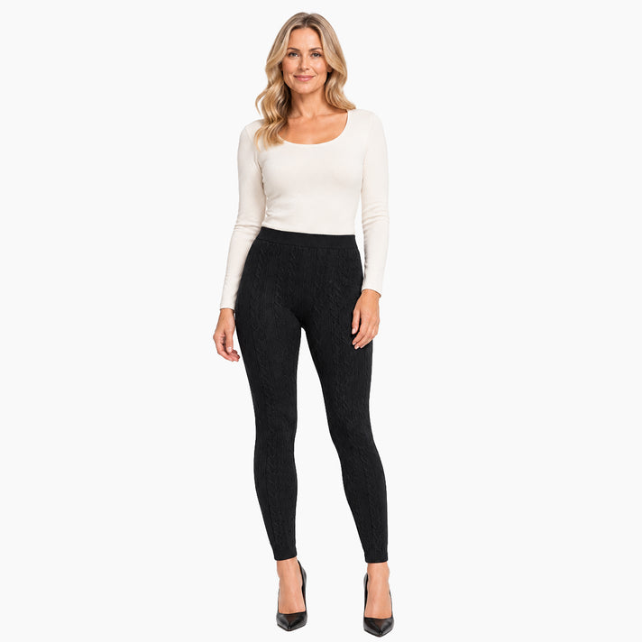 Heat Machine Ladies 1Pk Cable Knit Footless Tights (Size S/M, 10-12) - Black 8624985 1