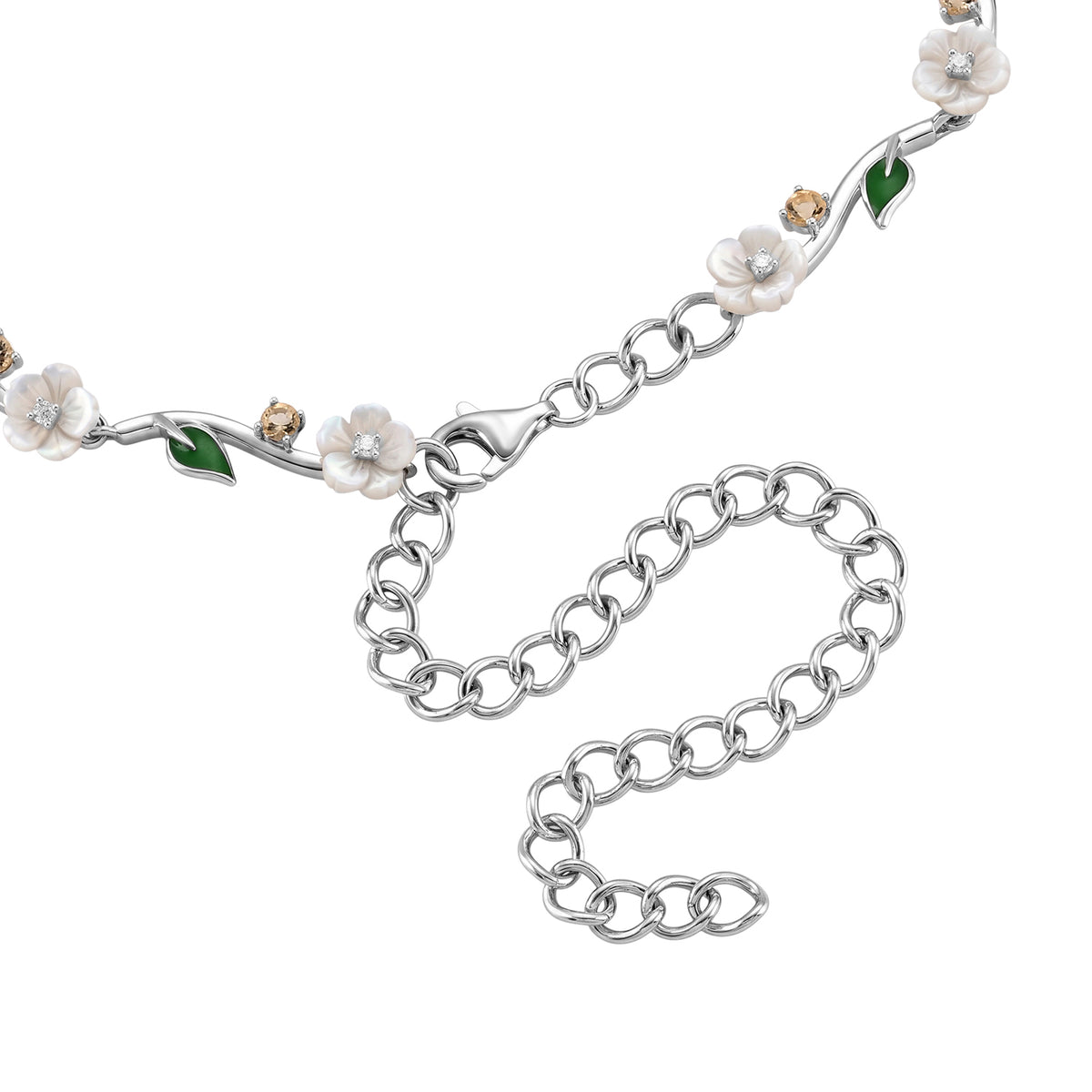 Jardin Collection - AAA Edison Pearl and Multi Gemstones Adjustable Necklace (Size - 16-2 Ext) in Rhodium Overlay Sterling Silver,Silver Wt. 14.50 Gms 8625060 4