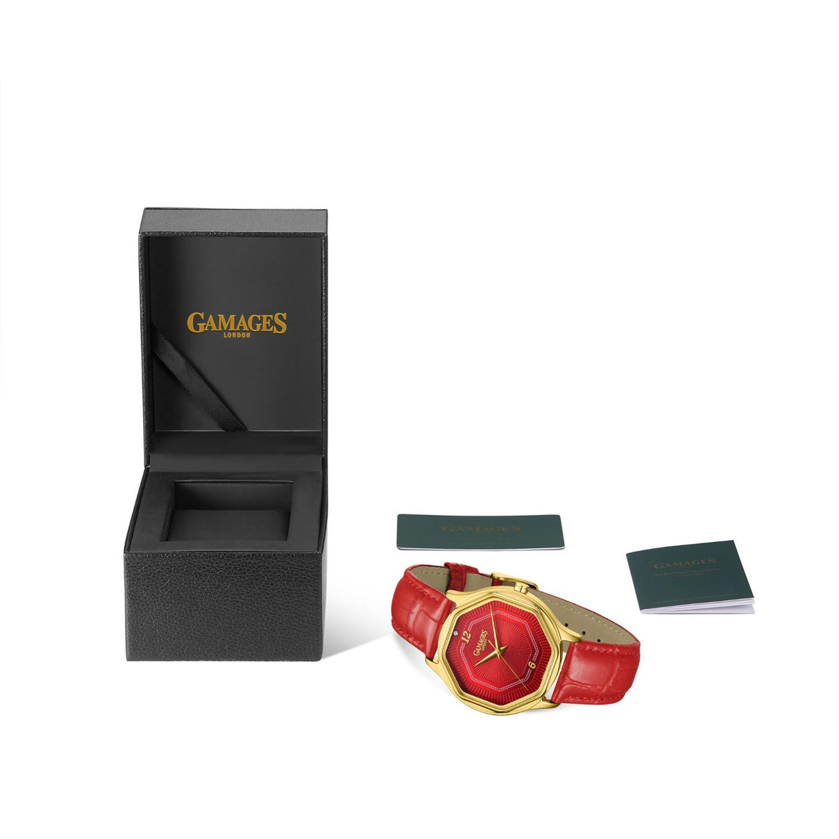 Gamages Of London Limited Edition Hand Assembled Romantic Diamond 3ATM Water Resistant Swiss Movement Natural Diamond Watch With Genuine Leather Strap (With 5 Year Warranty) - Red V32526739 3