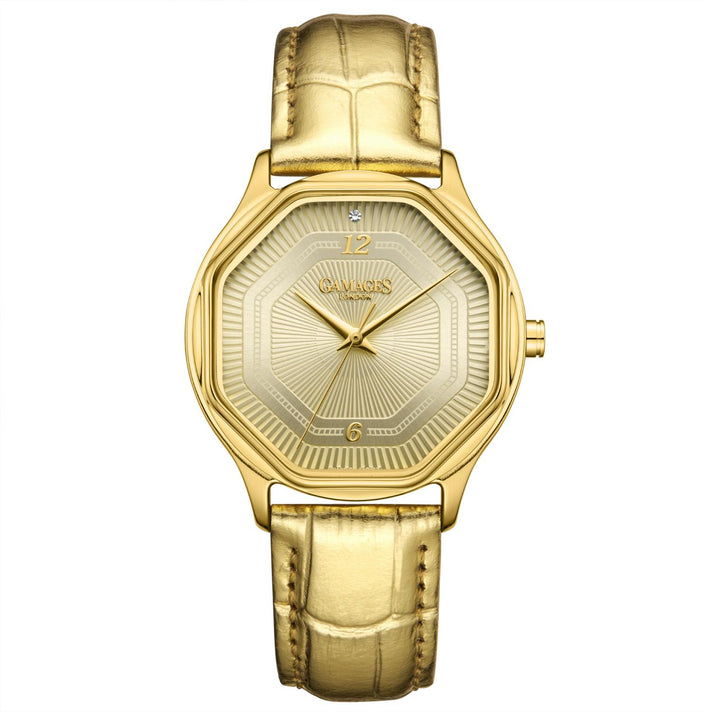 Gamages Of London Limited Edition Hand Assembled Romantic Diamond 3ATM Water Resistant Swiss Movement Natural Diamond Watch With Genuine Leather Strap (With 5 Year Warranty) - Gold V32661190 1