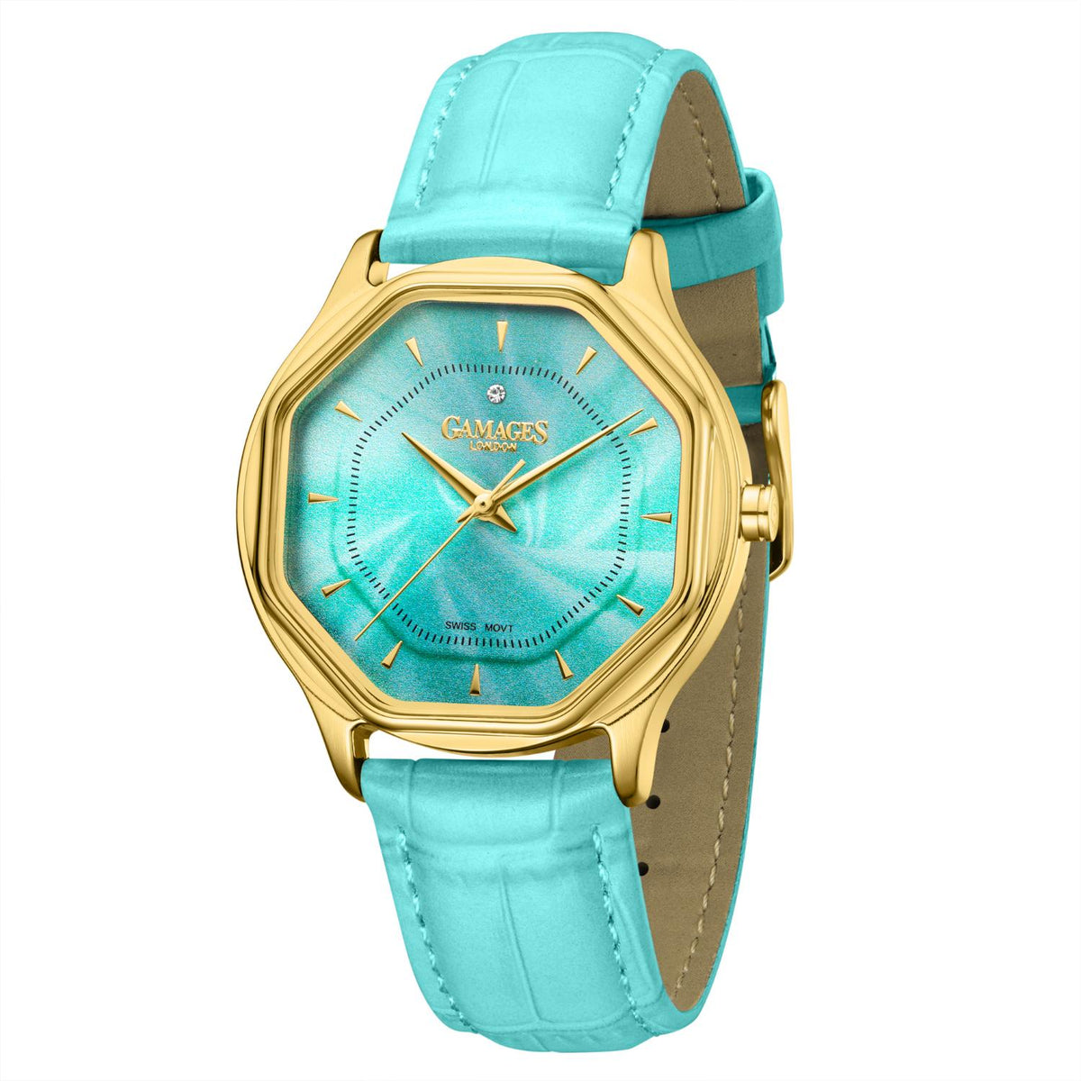 Gamages Of London Limited Edition Hand Assembled Amour 3ATM Water Resistant Swiss Movement Natural Diamond Watch With Genuine Leather Strap (With 5 Year Warranty) - Blue V32726765 1