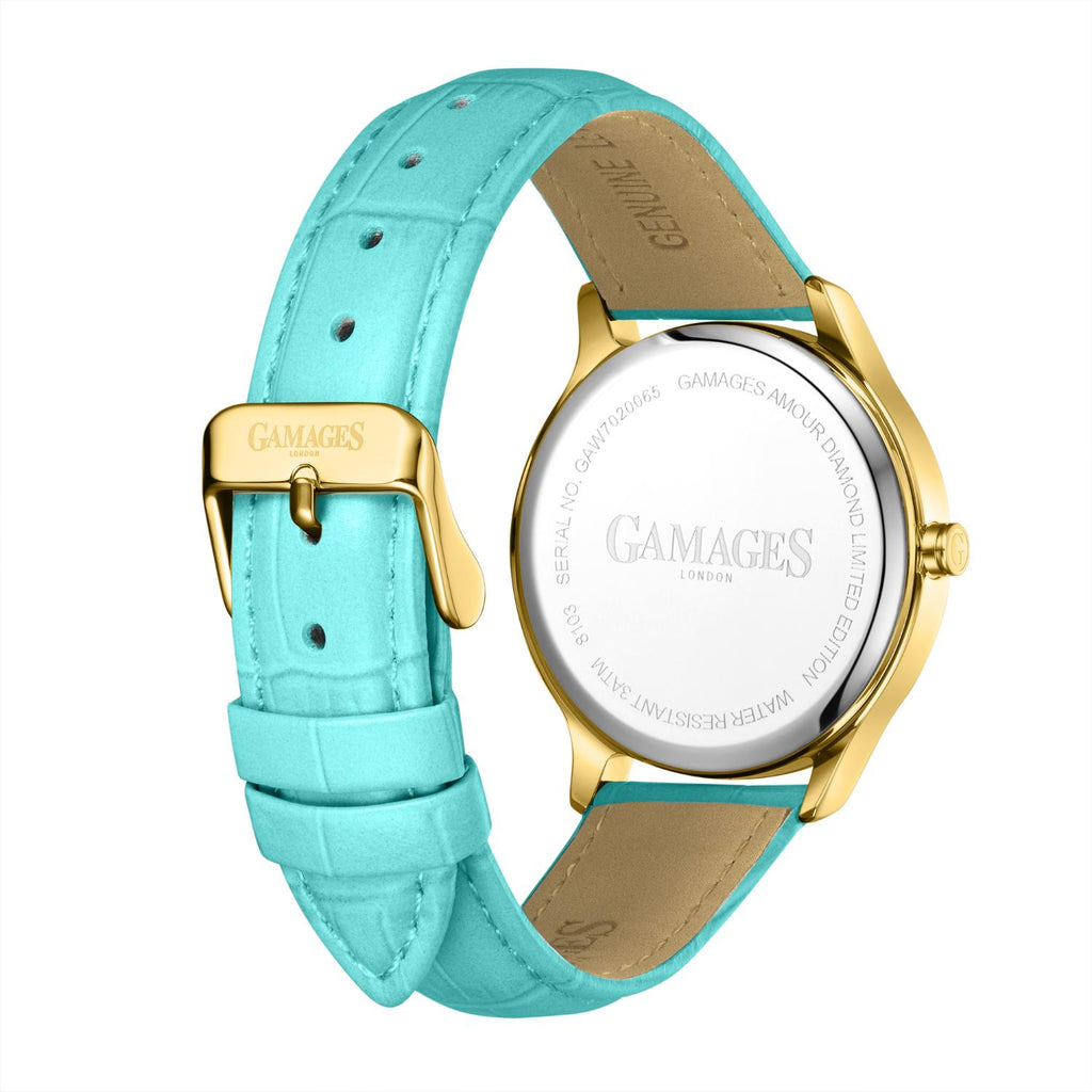 Gamages Of London Limited Edition Hand Assembled Amour 3ATM Water Resistant Swiss Movement Natural Diamond Watch With Genuine Leather Strap (With 5 Year Warranty) - Blue_8625160_2