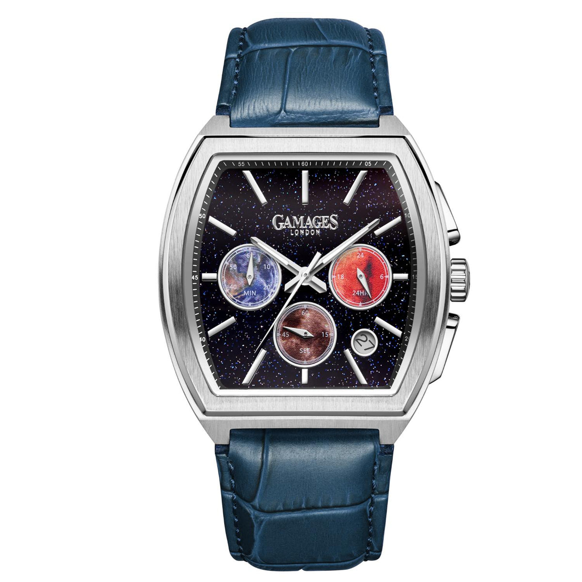 Gamages Of London Limited Edition Hand Assembled Armada Mecha Quartz 3ATM Water Resistant Watch With Genuine Leather Strap (With 5 Year Warranty) - Blue V32526759 0