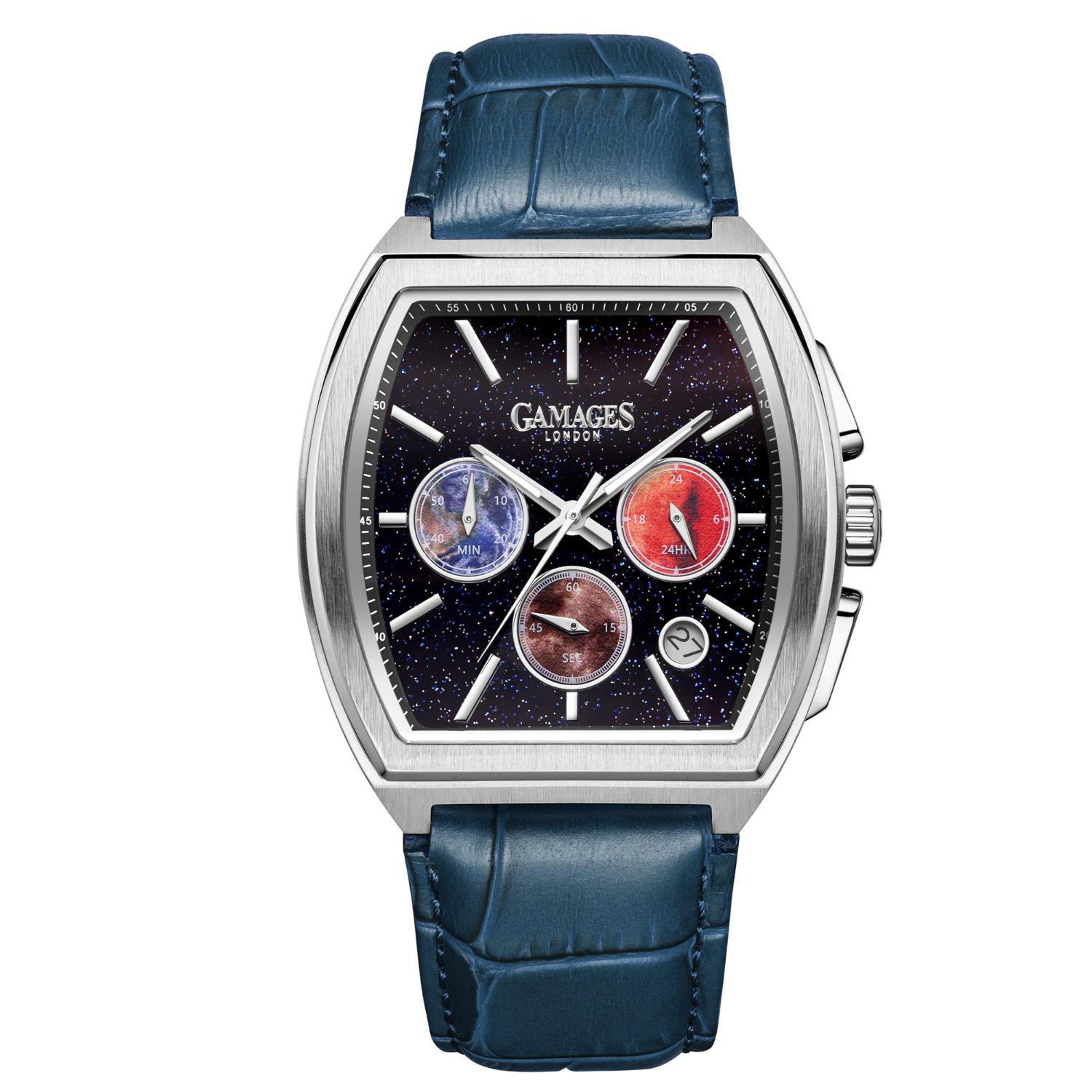 Gamages Of London Limited Edition Hand Assembled Armada Mecha Quartz 3ATM Water Resistant Watch With Genuine Leather Strap (With 5 Year Warranty) - Blue V32526759 0