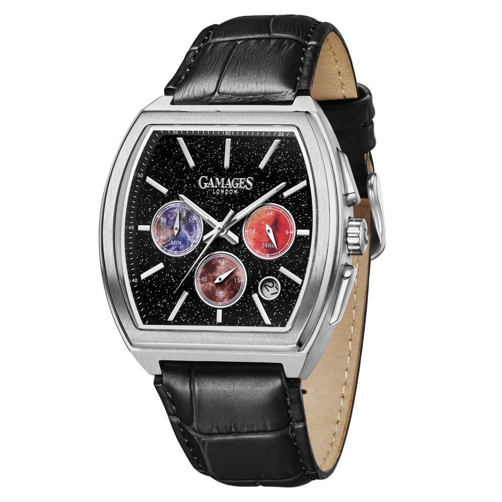 Gamages Of London Limited Edition Hand Assembled Armada Mecha Quartz 3ATM Water Resistant Watch With Genuine Leather Strap (With 5 Year Warranty) - Black_8625166_1