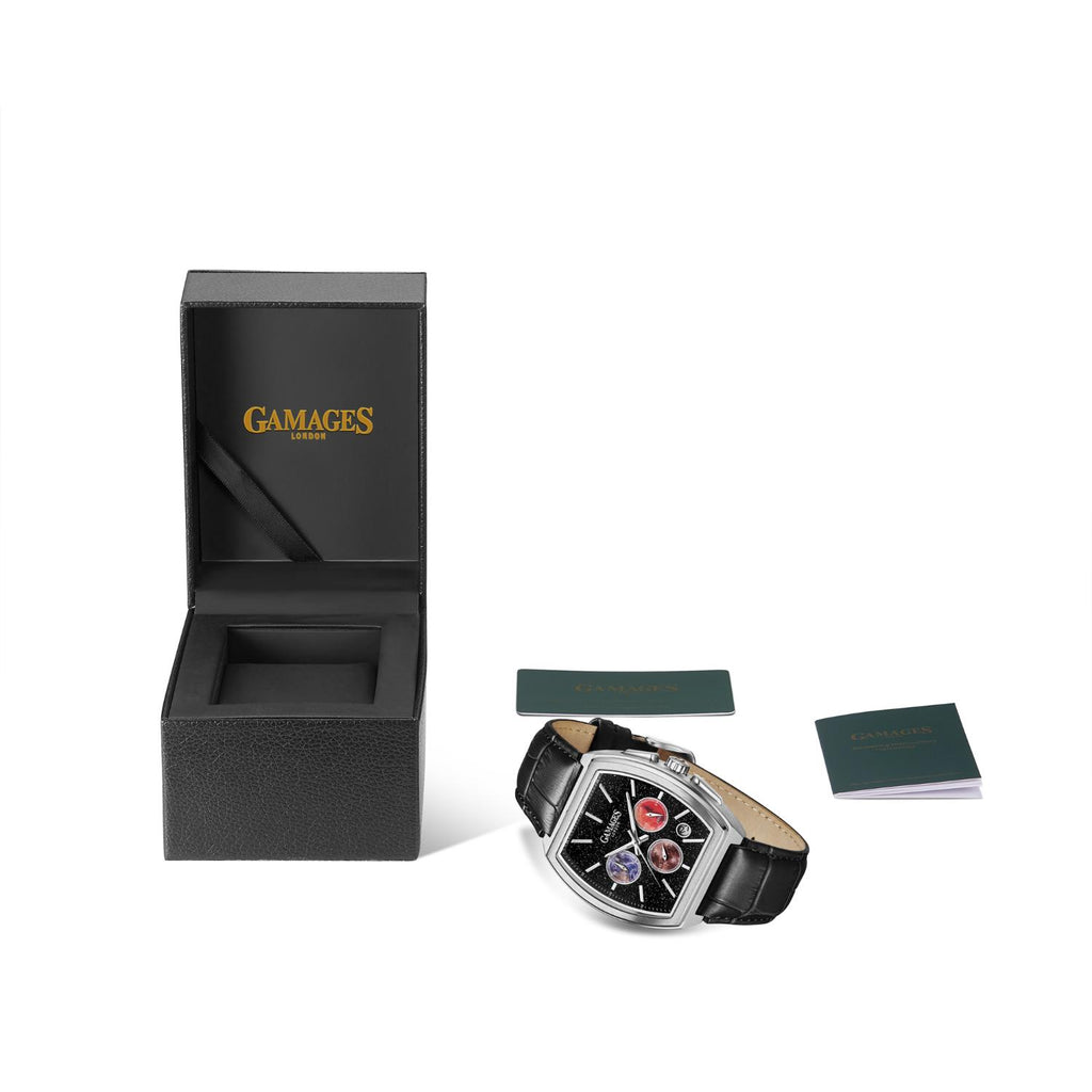 Gamages Of London Limited Edition Hand Assembled Armada Mecha Quartz 3ATM Water Resistant Watch With Genuine Leather Strap (With 5 Year Warranty) - Black_8625166_3