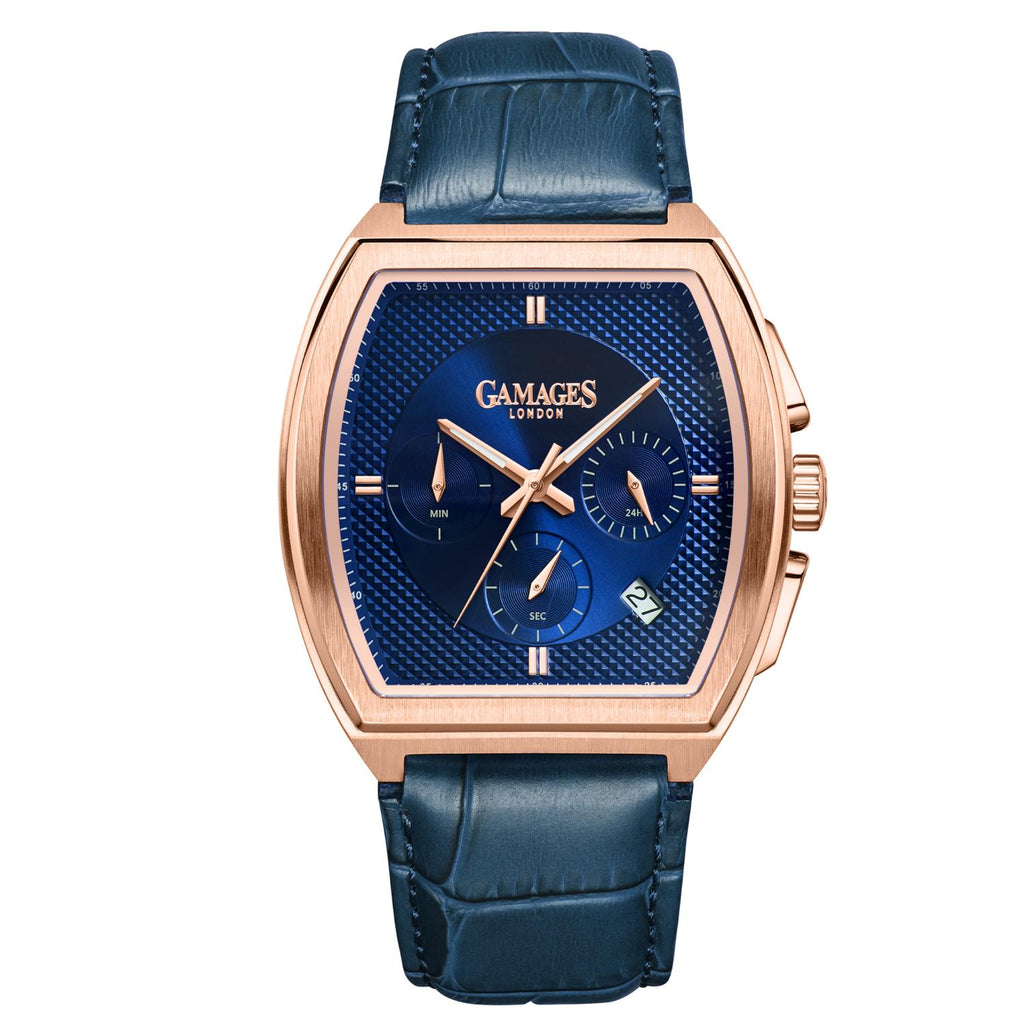 Gamages Of London Limited Edition Hand Assembled Cromwell Mecha Quartz 3ATM Water Resistant Watch With Genuine Leather Strap (With 5 Year Warranty) - Blue_8625167