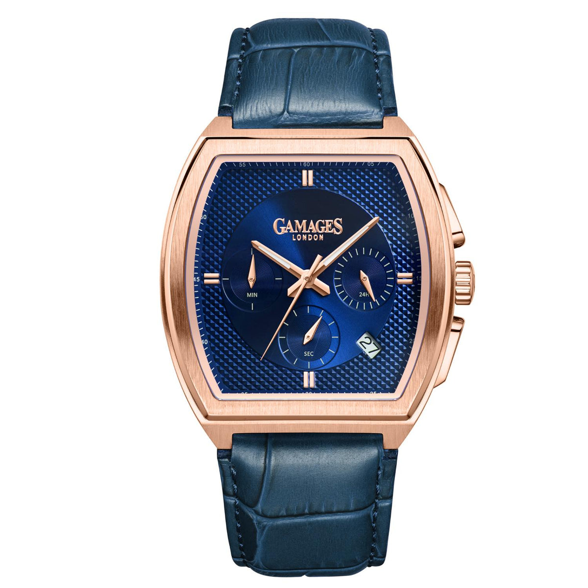 Gamages Of London Limited Edition Hand Assembled Cromwell Mecha Quartz 3ATM Water Resistant Watch With Genuine Leather Strap (With 5 Year Warranty) - Blue V32604165 0