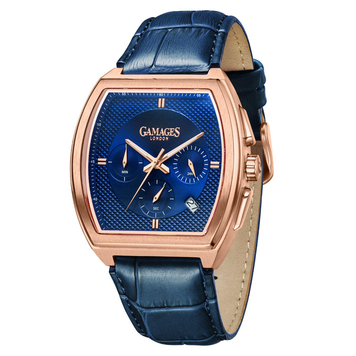 Gamages Of London Limited Edition Hand Assembled Cromwell Mecha Quartz 3ATM Water Resistant Watch With Genuine Leather Strap (With 5 Year Warranty) - Blue 8625167 2