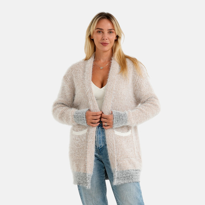 La Marey Womens Knitted Longline Coatigan with Pockets (One Size, 8-20) - Beige 8625170 1