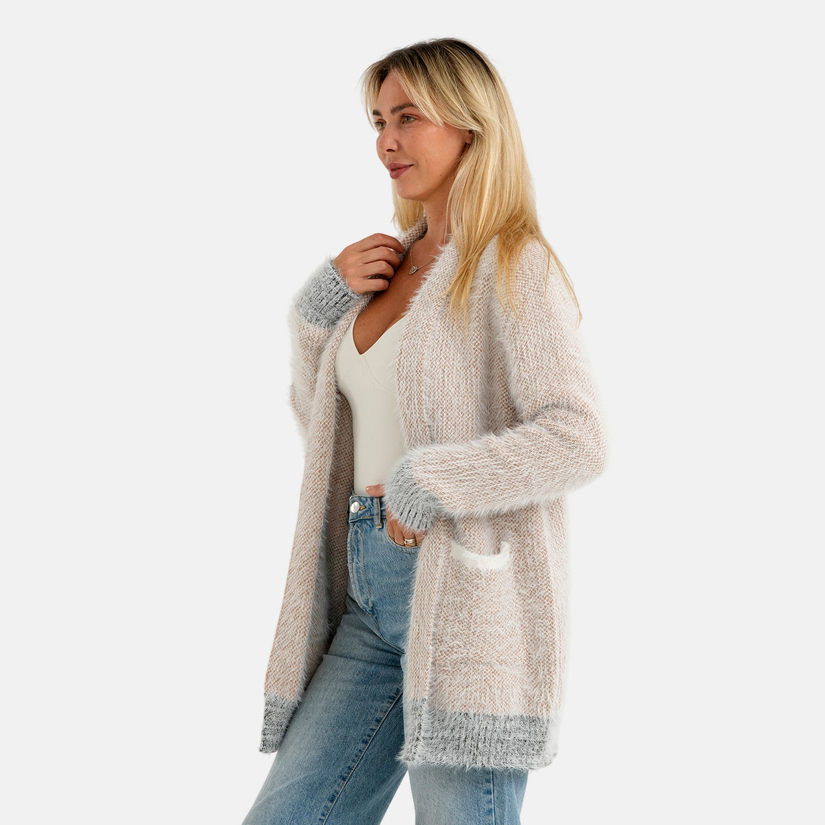 La Marey Womens Knitted Longline Coatigan with Pockets (One Size, 8-20) - Beige 8625170 3