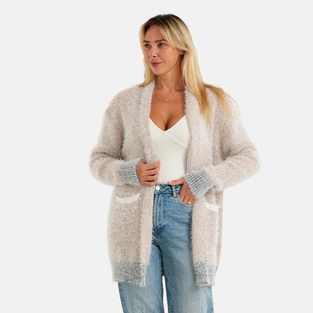 La Marey Womens Knitted Longline Coatigan with Pockets (One Size, 8-20) - Beige 8625170 4