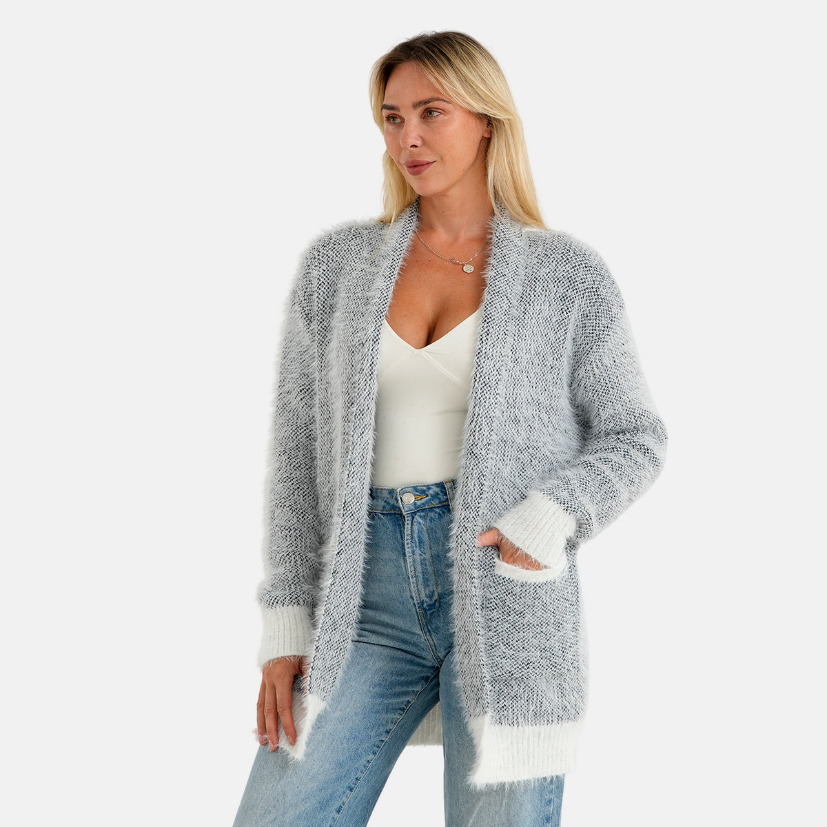 La Marey Womens Knitted Longline Cardigan with Pockets (One Size, 8-18) - Navy &amp; Black 8625171 4