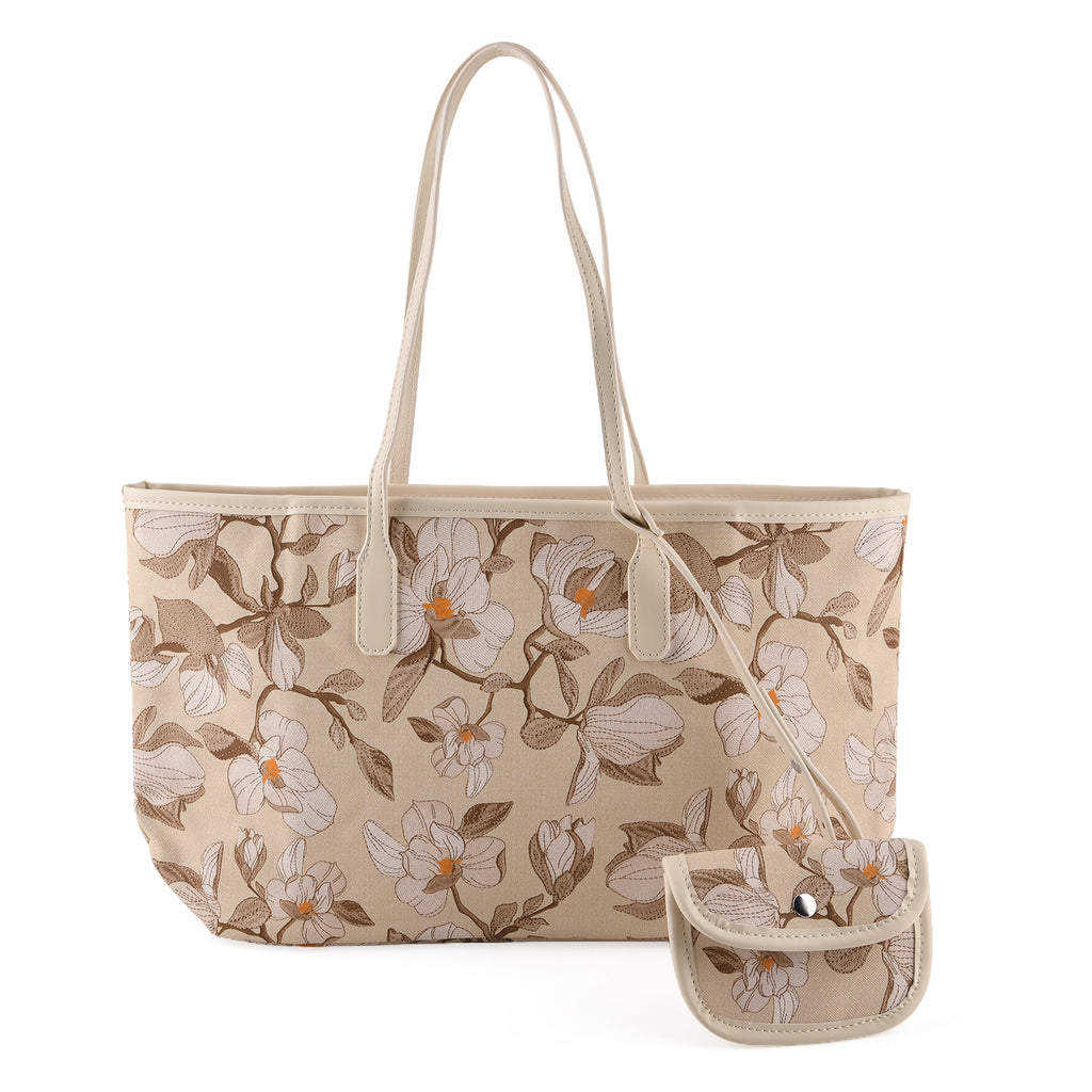 PU Patterned Tote Bag (Size 34x14x26 ) - Khaki_8625196