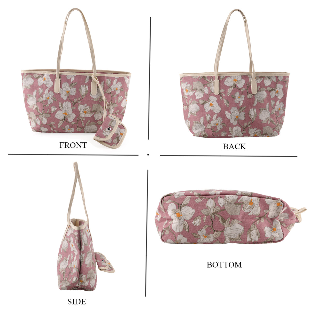 Designer Inspired - Women's Floral Print Tote Bag with Matching Pouch Set - Purple V32640796 4