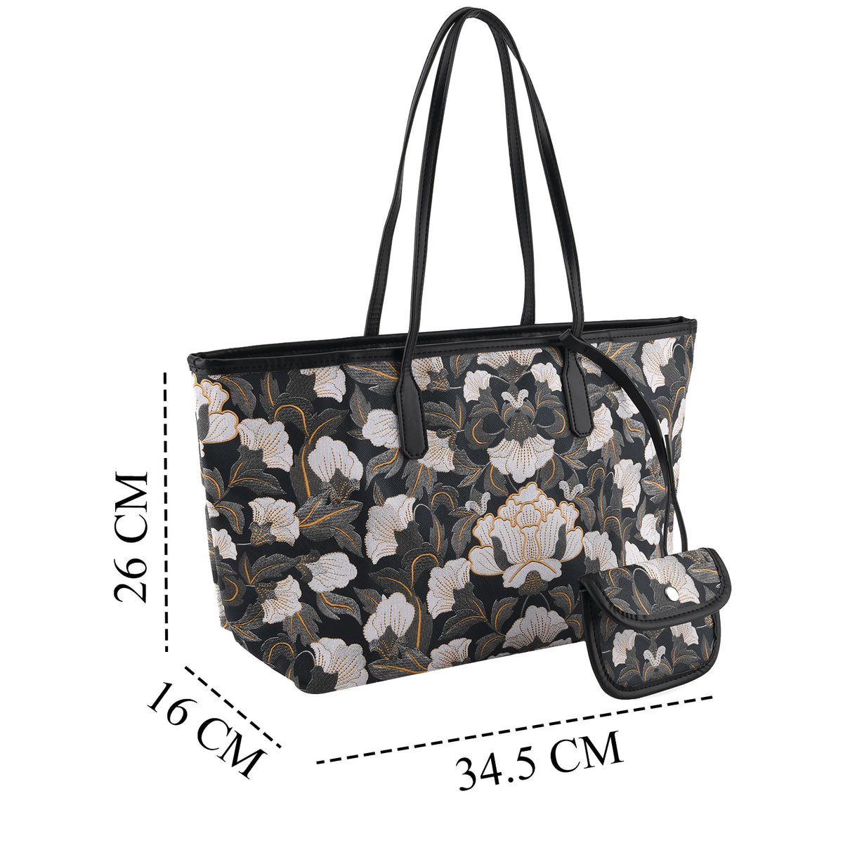 Designer Inspired - Women's Printed Tote Bag with Matching Pouch Set - Black V32641658 6