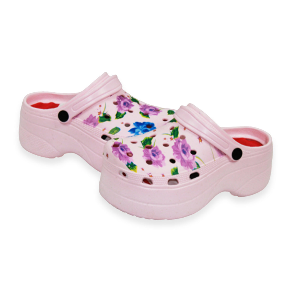 Womens Trendy Thick Soled Wedge Platform Floral Clogs (Size 5) - Pink Multi V32530845 0