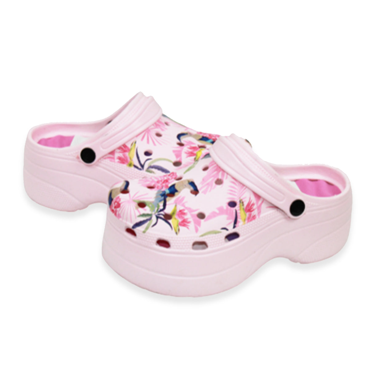 Womens Trendy Thick Soled Wedge Platform Tropical Bird Clogs (Size 5) - Pink V32530601 0