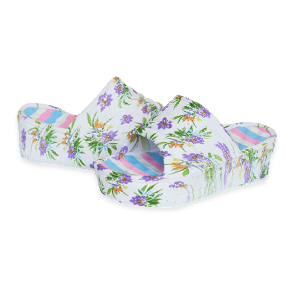 Womens Trendy Thick Soled Wedge Platform Floral Sliders (Size 5) - Purple Floral V32578411 0